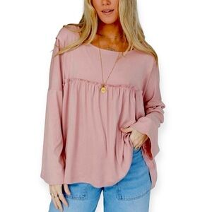 Three Birds Nest Solid Serenity Long Sleeve Babydoll Top NWT
